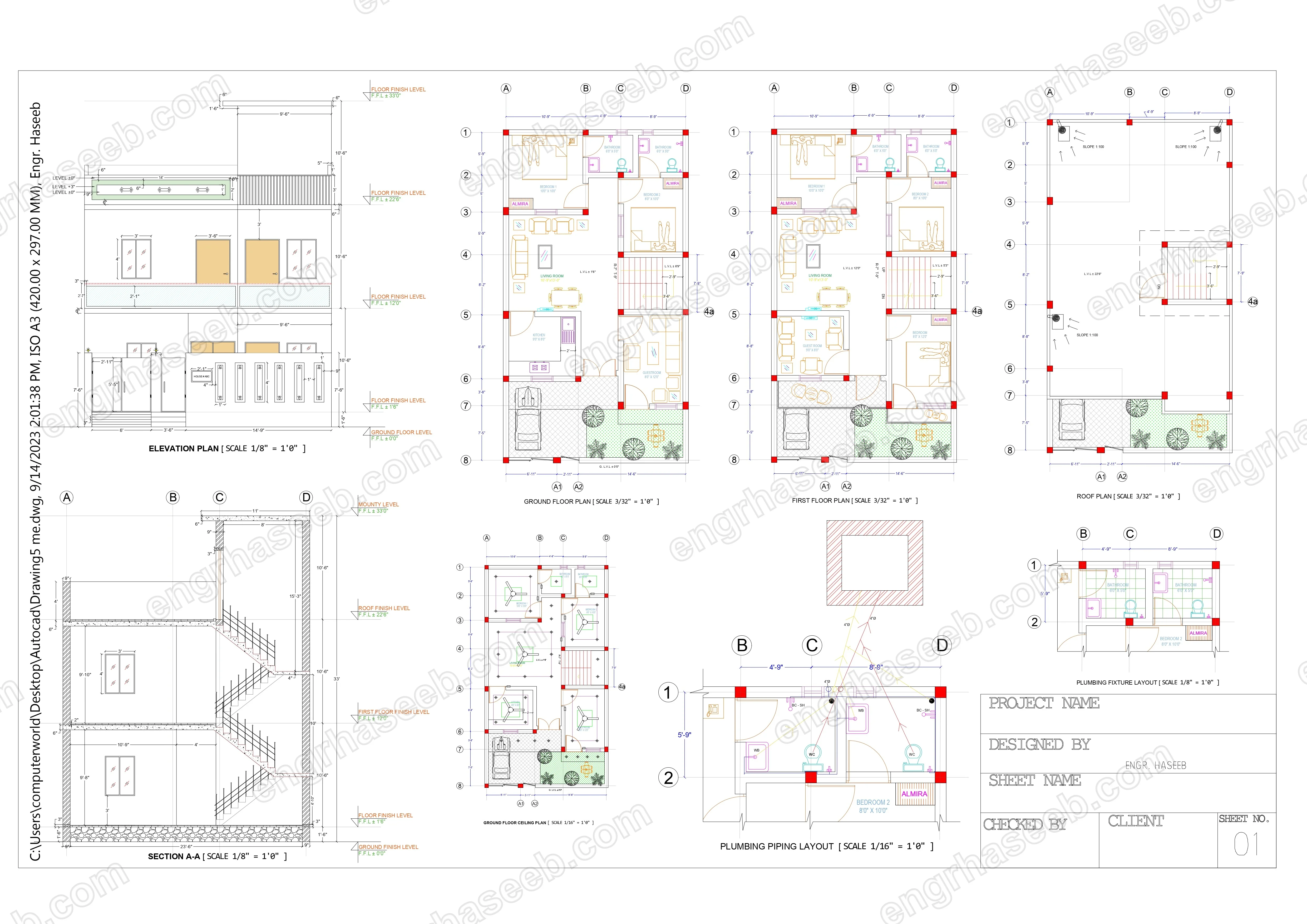 Detailed AutoCAD Drawings of Residential House Project